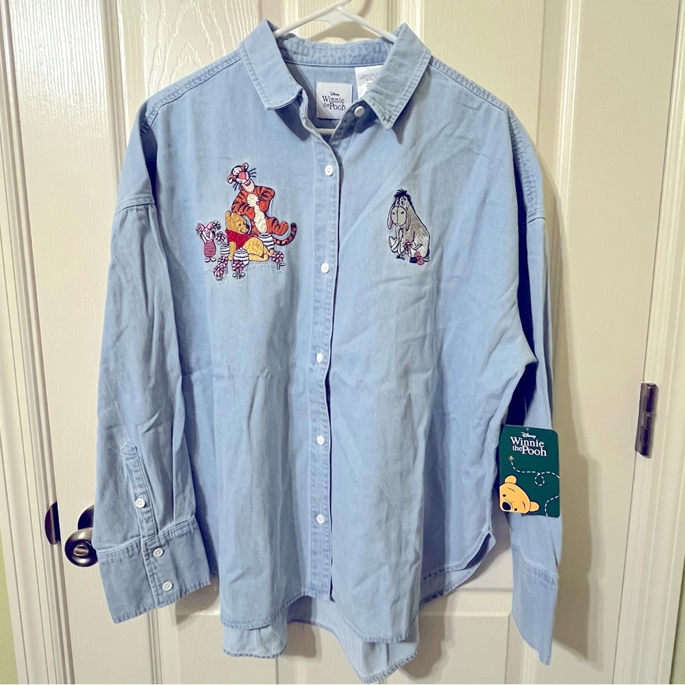 Disney Winnie the Pooh and Pals Denim Shirt Size L NWT